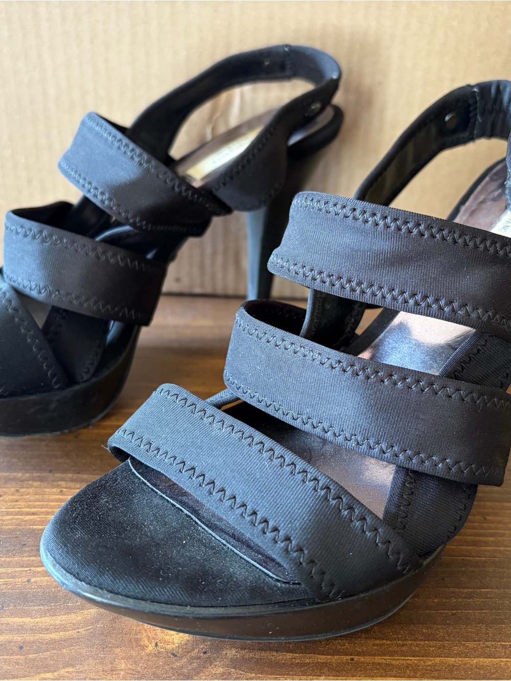 Simply Vera Vera Wang Black Triple-Strap Platform Slingback Heels